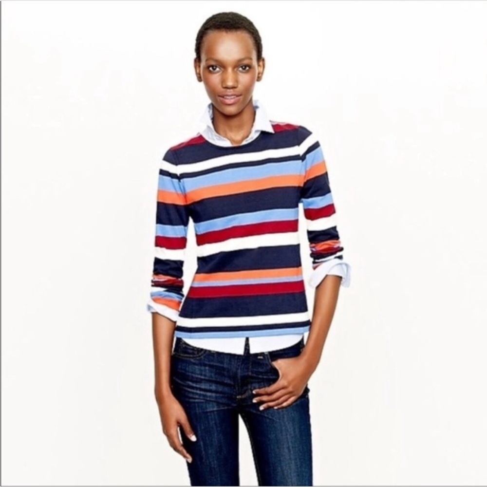 J Crew Stripe Color Block Shirt Scoop Neck Top Zipper Back